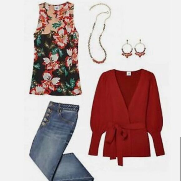 Cabi Black Red Colorful Hibiscus Floral Print Lightweight Sleeveless Tank Blouse - Picture 3 of 16